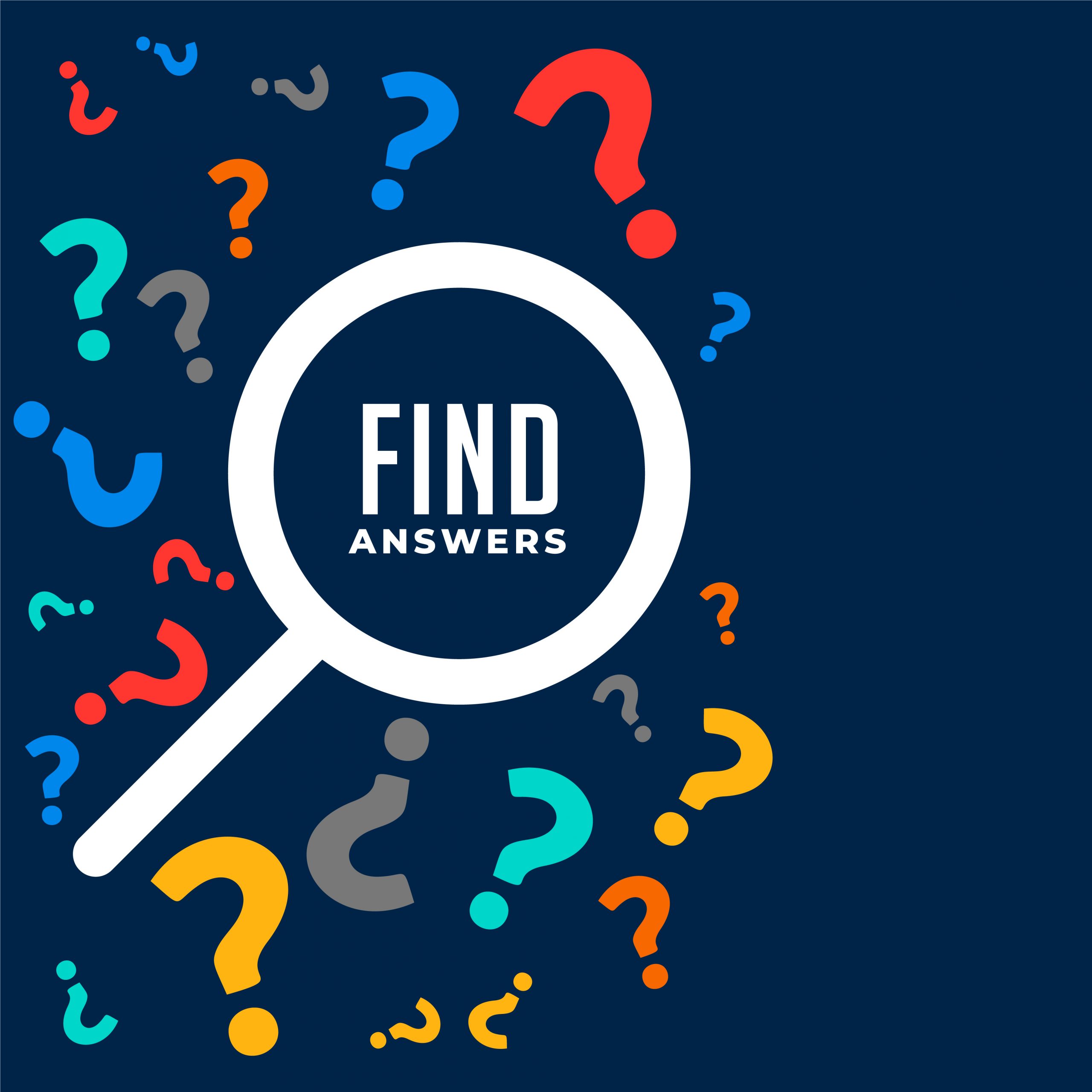 question and answers background with search symbol